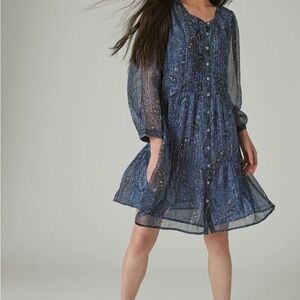 Lucky Brand Blue Paisley Long Sleeve Dress